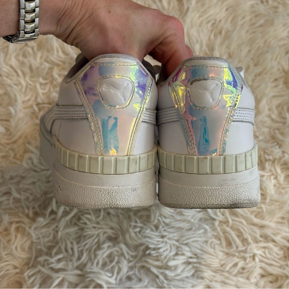PUMA Cali sports glow Women’s White Leather Sneakers Holographic Detail Size 8 - Picture 7 of 9